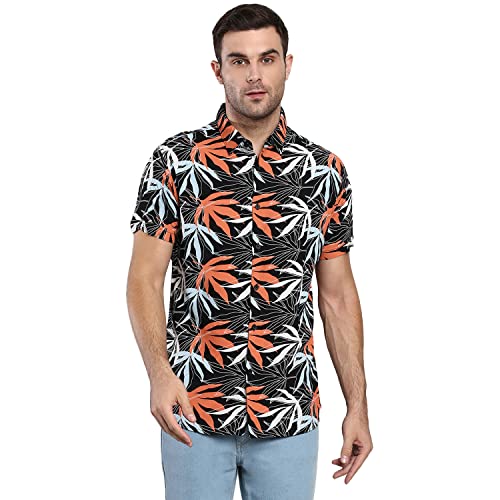 Image of Dennis Lingo Men's Floral Slim Fit Rayon Casual Shirt with Spread Collar & Half Sleeves