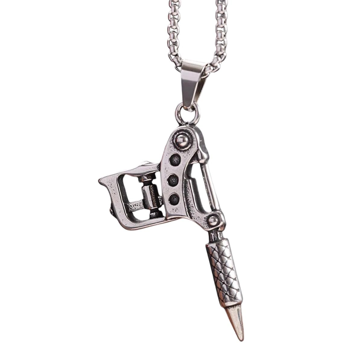 New 2025 Vintage Multifunctional Tattoo Machine Tool Pendant Stainless Steel Necklace For Men Women Tattoo Artist Creative Decoration Jewelry Commemorative With You Accessories Trendy Best For Gift