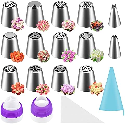 Russian Piping Tips Set 27Pcs - FPVERA Cake Flower Decorating Icing Tip Kit & Cupcake Frosting Decor Nozzle Icing Tools & Russia Cake Floral Decoration Flowers for Baking Cover