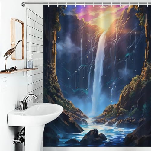 Rideau de douche paysage en polyester noble lavable pour baignoire - 6