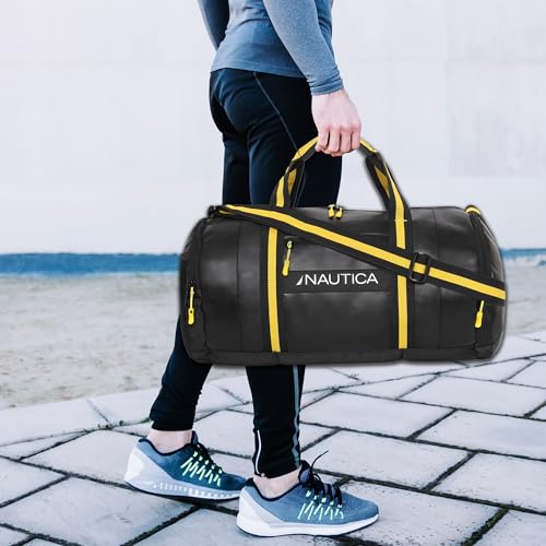 Image of Nautica Duffle Bag for Travel | Stylish Leatherette Luggage | Compact and Comfortable for Travelling |Hand Duffel Bag |Suitable for Men and Women, Yellow