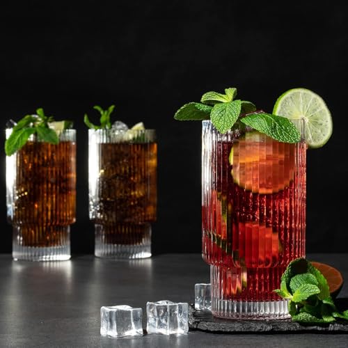 Image of Premium 350 ML Water & Juice Glasses Drinking Glasses,Highball Glasses,Tumblers for Water, Juice, Beer, Cocktail and Mixed Drinks (Set of 2) (Linning - A, 2 Count (Pack of 1))