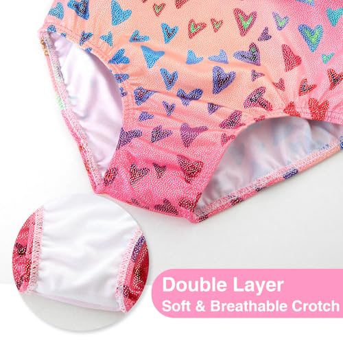 HOZIY Girls Gymnastics Leotards Outfits Sparkly Bow Back Unitards Biketard with Tumbling Shorts Hair band Kids 3-10 Years