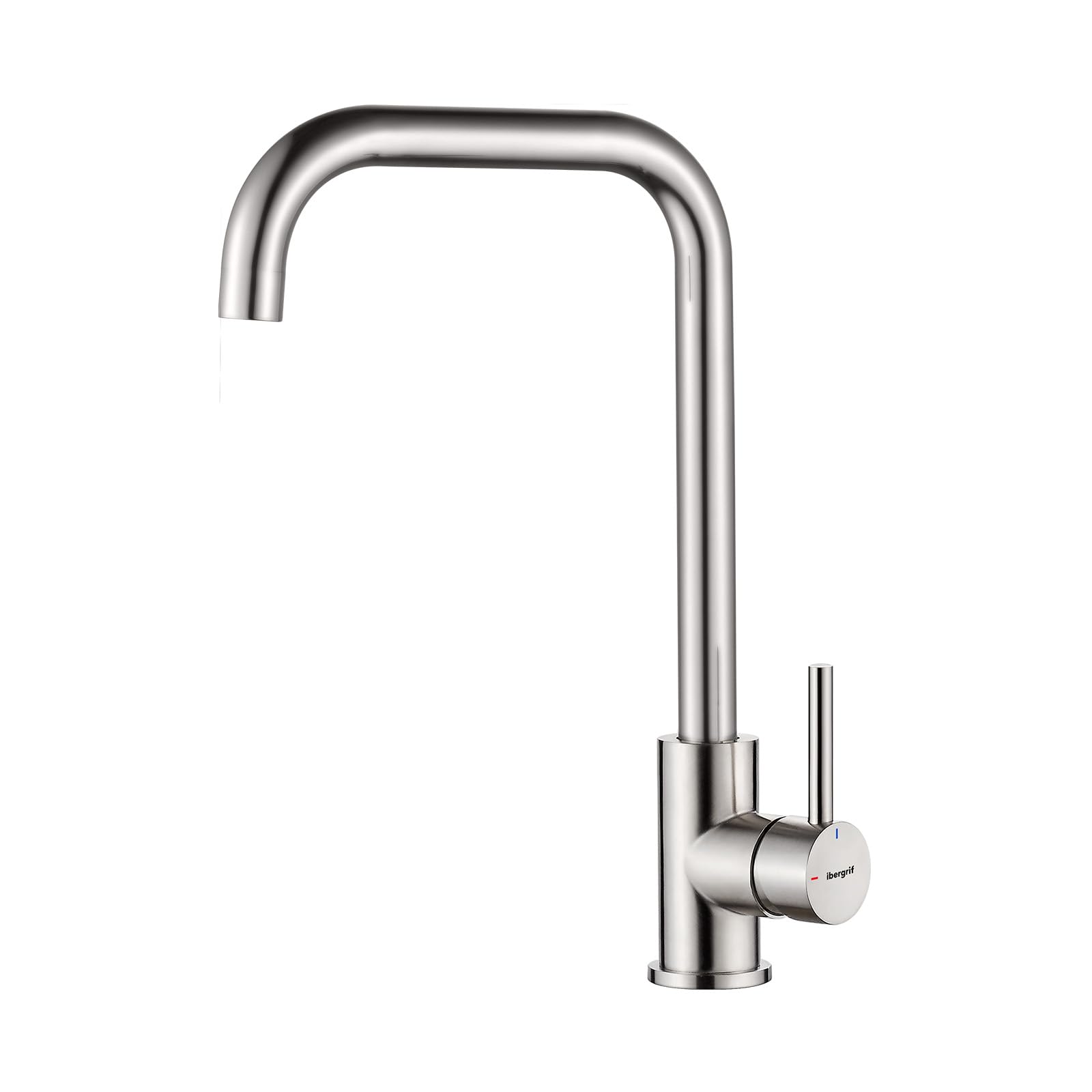 Ibergrif mitigeur monocommande acier inoxydable brossé pivotant 360° haute pression bec 28 cm design d'angle moderne