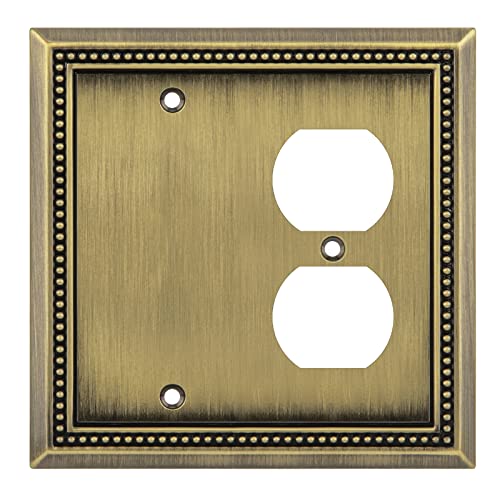 Image of Henne Bery Sunken Pearls Heavy Duty Decorative Wall Plate Switch Plate Outlet Cover (Blank /Duplex, Antique Brass)