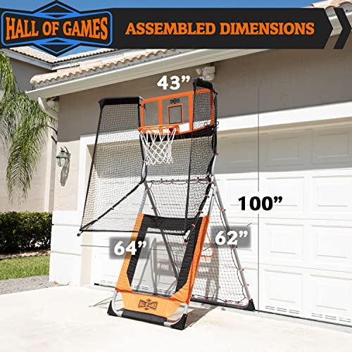 Hall of Games Outdoor 2-in-1 Basketball and Baseball Rebound, Pitchback Training Game, Orange, Black
