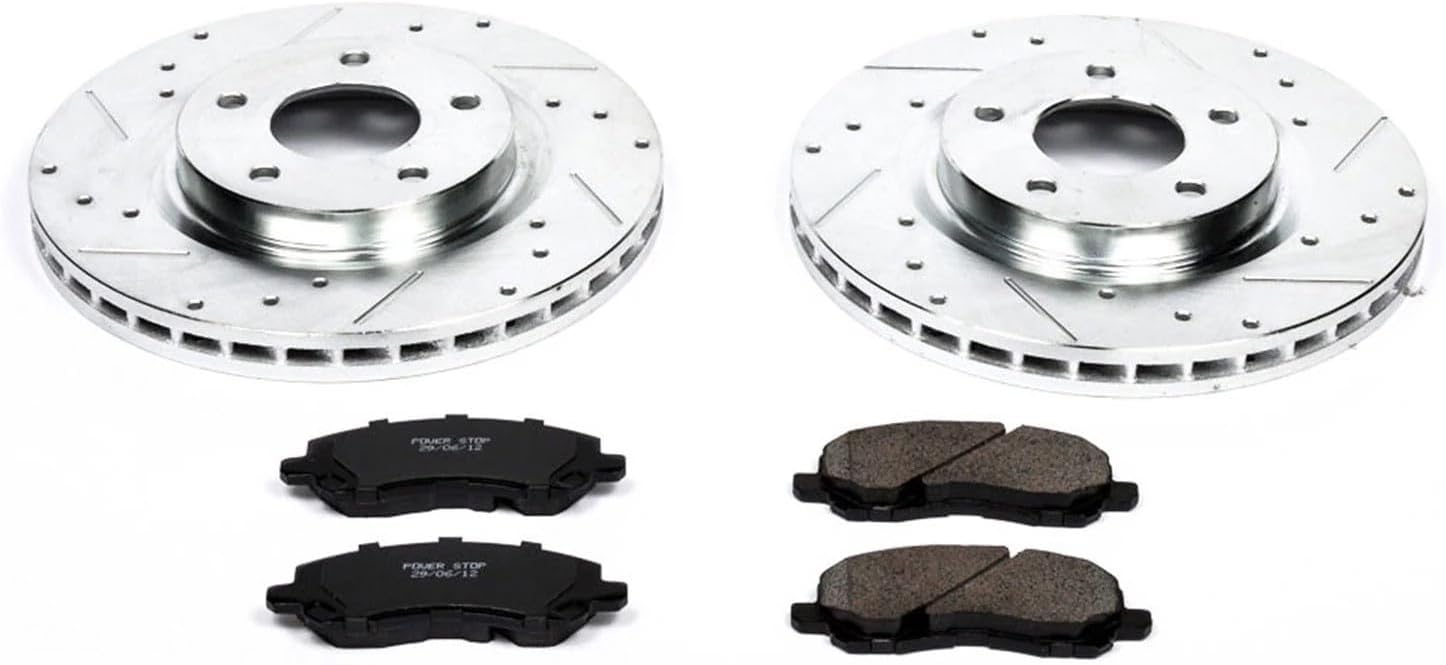 PowerStop Front Brake Kit For Chrysler 200 2011-14 |Sebring 2007-10 |Dodge Avenger 2008-14 |Caliber 2007-12 - Drilled and Slotted Disc Rotors with Ceramic Brake Pads Replacement, K3032