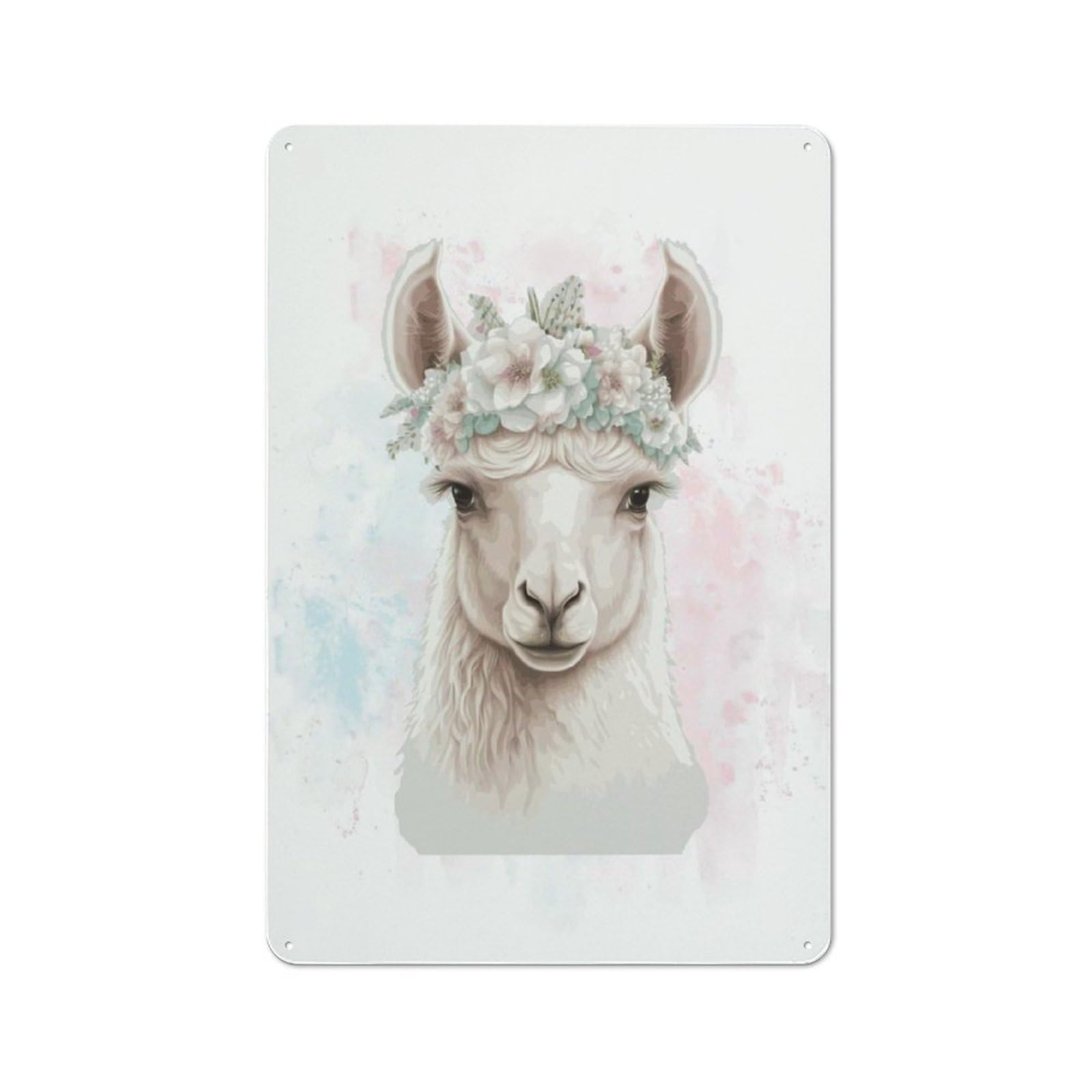 Junmoney Style-8 Clean Industrial Floral Watercolor Alpaca Industrial Metal Sign 30X20cm, Studio Wall Art For Loft, Studio, Office Or Creative Room