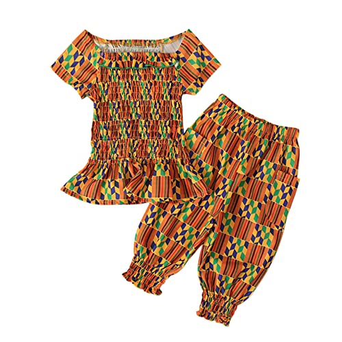 Toddler Baby Girls African Dashiki Tops Tee Bloomers Pants Bohemian Style Set Summer Two Piece Outfit Clothes
