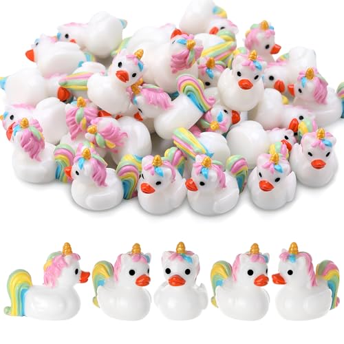 Image of 50 Pcs Unicorn Ducks Toy Figures, Mini Unicorn Resin Ducks Bulk, Tiny Unicorns Figurine Dress up Duck Toy for Party Favors (Unicorns)