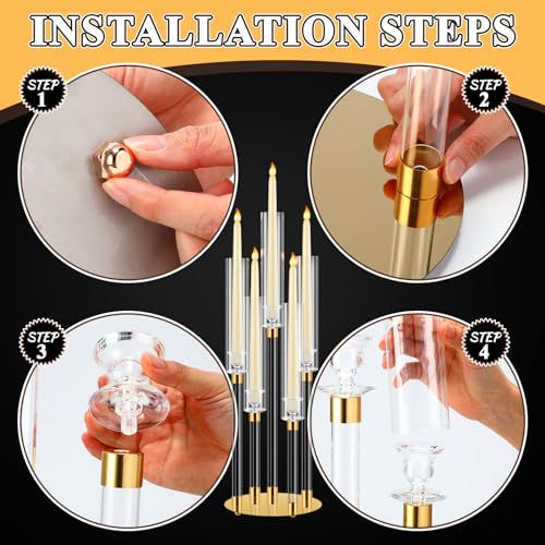 Barydat SIJ-BARYDAT-3207 4 Pcs Acrylic Candelabra Centerpieces Clear Candle Holder Crystal 5 Arm Candlesticks Holder thumb #2