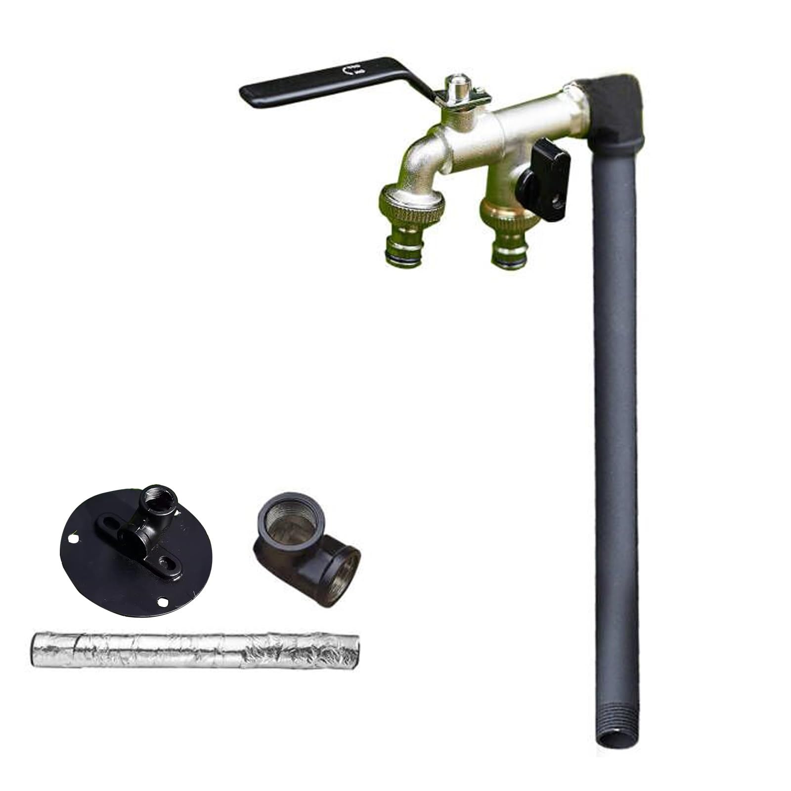 WOTZOV Faucet Water Column,304 Stainless Steel Vertical Garden Water Column - Double Outlet Outdoor Faucet, Antifreeze Design For Efficient Irrigation & Watering, 24In Tall, Black Fi，Black 80cm/31in