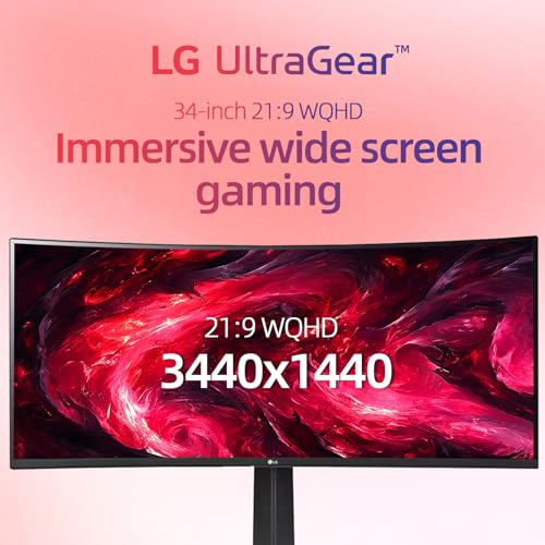 Image of LG 34 inch Ultragear Curved Gaming Monitor, WQHD (3440 x 1440),160Hz, AMD FreeSync Premium, HDR10, 99% sRGB, Tilt /Height Adjustable Stand, Built-in Speakers