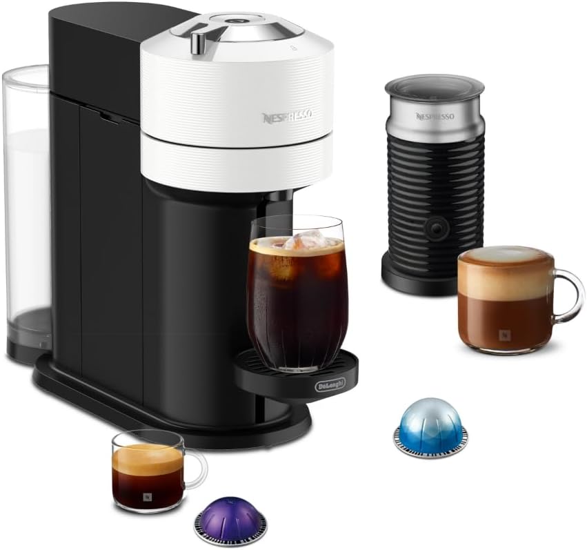 Nespresso Vertuo Next Coffee and Espresso Maker by De'Longhi with Aeroccino Milk Frother, White Machine + Frother White