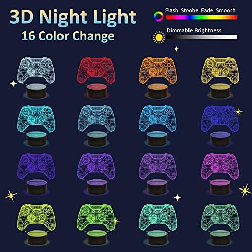 Attivolife Gamepad 3D Illusion Lamp, Controller Night Light with Remote Control+Timer 16 Color Changing Desk Lamps Kids Gamer Room Decor Best Cool Festival Birthday Gifts for Boy Girl Men Child