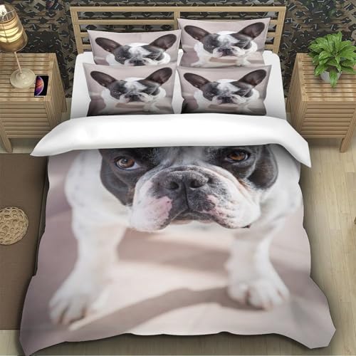 Housse de couette bouledogue français 135x200 parure lit microfibre