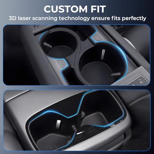 Image of Center Console Cup Holder Inserts for KIA EV9 2026 2025 2024 (Only for Land AWD, GT-Line AWD), Interior Accessories Front & Rear TPE Cup Holders Covers Protector for 2024-2026 EV9, Black