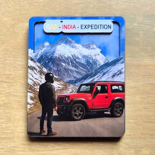 Tinywalk Car India Expedition 3D Wooden Fridge Magnet | Red SUV, Himalayan Road-Trip Souvenir | Premium 3D-Effect Refrigerator Magnet for Home, Kitchen & Office Decor