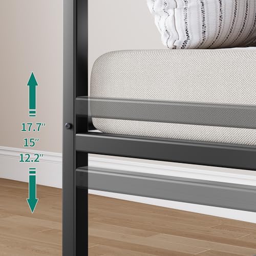 DWVO Twin Daybed Frame with Trundle, Metal Sofa Bed with Adjustable Height, Twin Size Mattress Foundation with Steel Slat Support for Guest Room Living Room - Black