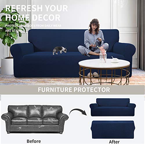 Image of Easy-Going Stretch Oversized Loveseat Slipcover 1-Piece Sofa Cover Furniture Protector Couch Soft with Elastic Bottom for Kids Polyester Spandex Jacquard Fabric Small Checks Navy