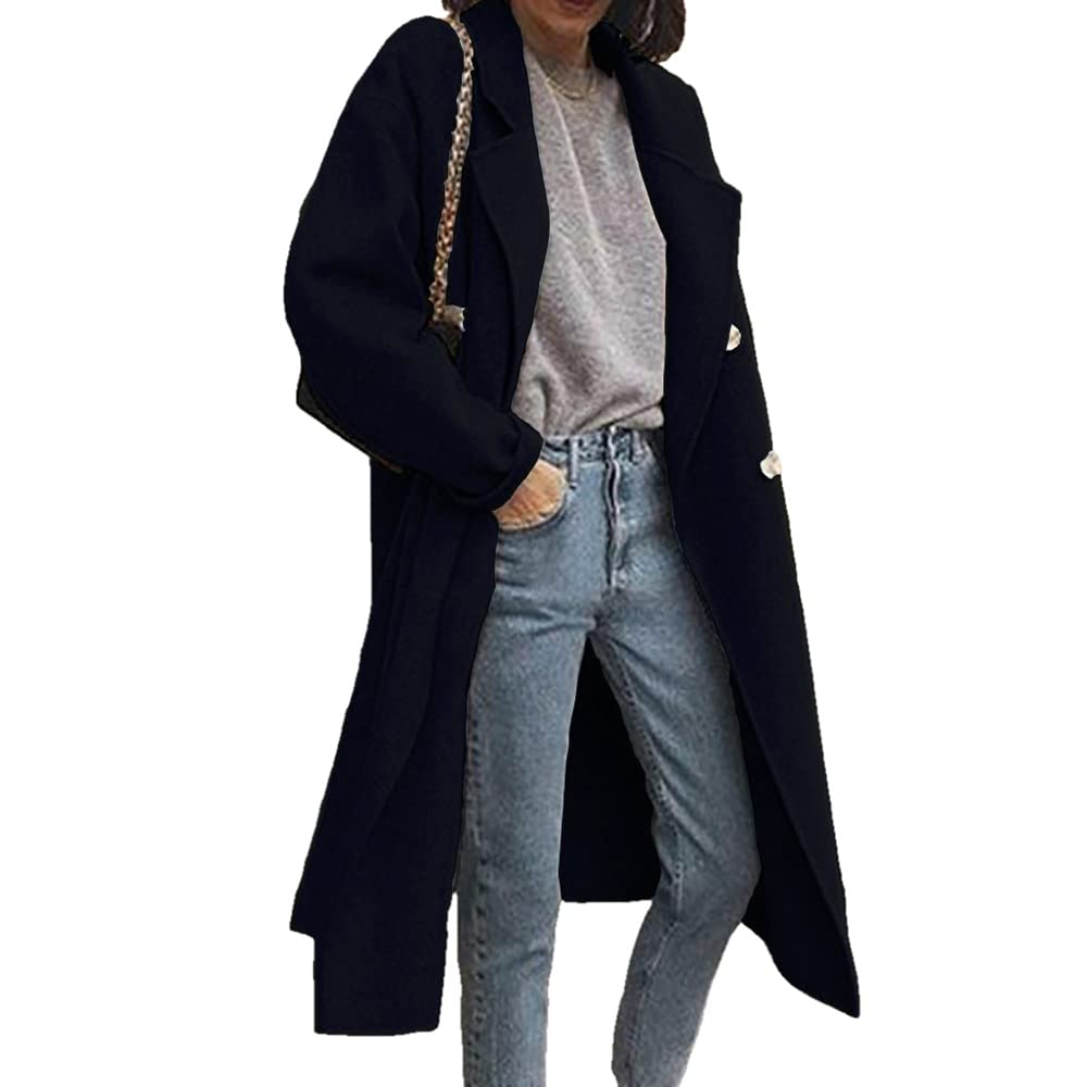 Women Duffle Coat Dust Windbreaker Oversize Solid Color Notch Lapel Maxi-Long Jacket Button-Down Outerwear
