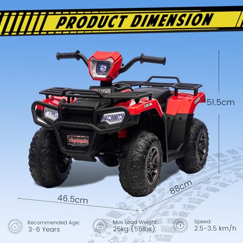 Lischwert Elektro Kinderquad, 12V Kinder Elektrische ATV mit LED-Scheinwerfern, Musik & Hupe, Elektroauto mit 4 rutschfeste Räder & langsamer Start, für Kinder 3–6 Jahre alt (Rot) – Bild 4