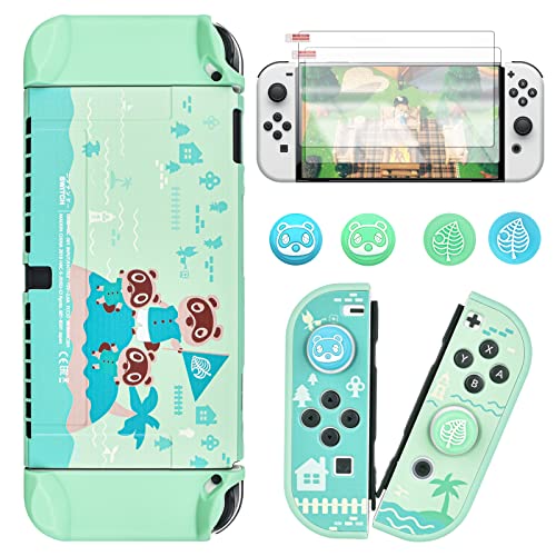 Coque compatible Switch OLED avec film écran verre trempé et capuchons de joystick