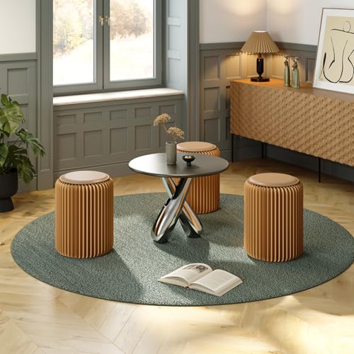 Image of 17 Inch Folding Stool 660lb Foldable Paper Stool, Eco-Friendly Kraft Paper Honeycomb Design Home Furniture Modern, Foldable to 1.2 Inch Round Foot Stool for Living Dining Room (Brown)