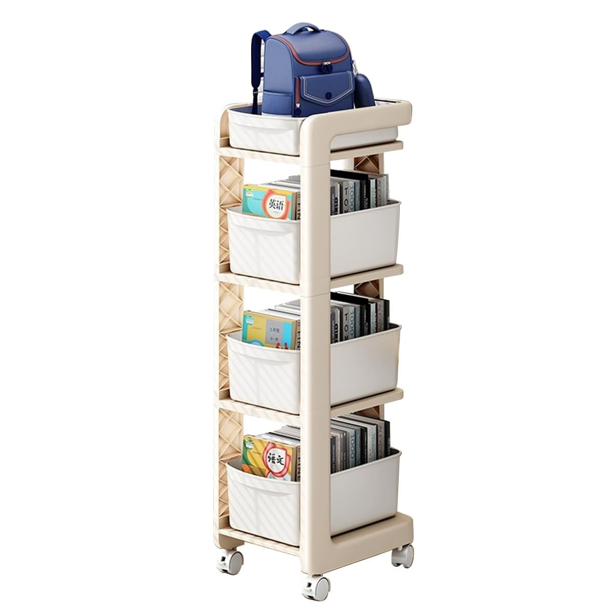 Étagère de bureau de salle de classe à roulettes 4 niveaux