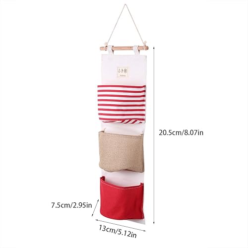 Miniatura 3 de Bolsa de almacenamiento colgante de 3 capas de lino para puerta de pared, armario, bolsa de almacenamiento para armario, bolsa colgante para