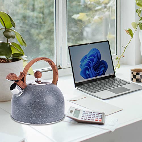 Ggc 3L Tea Kettle With Loud Whistling For Stove Top, Stainless Steel Tea Kettles With Wood Pattern Anti-Heat Handle For Boiling Water Milik Or Coffee, Gift Starry Gray Tea Pots With Free Towel #TOP2