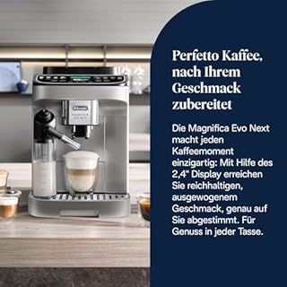 De’Longhi Magnifica Evo Next - Perfetto Kaffeevollautomat mit LatteCrema-Milchaufschäumer, 13 One-Touch-Getränke, Coffee- und Cappuccino Kaffeemaschine, farbiges Touch-Display, Silber (ECAM312.80.SB)