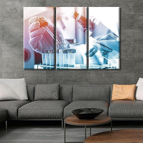 Image of Rack Science Research in Test Tubes Wall Art 3 Panels Chemical Equations and Periodic Table Wall Pictures Framed Wall Art Posters Giclee Wooden Framed Gallery-Wrapped Ready to Hang (60 inch Wx40 H)