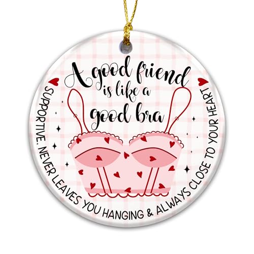 Funny Friendship Ornament 2025 – Girl Friend Ornament, A Good Friend is Like a Good Bra, Supportive & Close to Your Heart – Best Friend, BFF Christmas Decoration