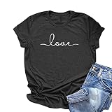 NIUBIA Women's T-Shirt Graphic Tees Love Printed Casual Short Sleeve Tops Summer Loose Fitted Top Black