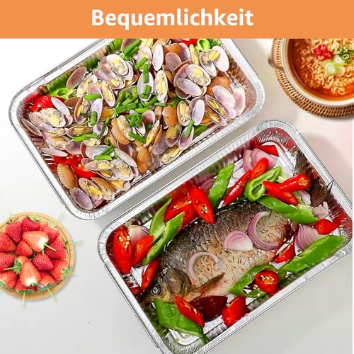 LDXDRU 50 Stück Aluschalen mit Deckel, Alu Grillschalen Einweg, 23x17x5cm Alu Grillschale Tropfschalen, Grillschalen Aluminium Einwegschalen mit Deckel für Kochen, Backen, Grillen, Einfrieren