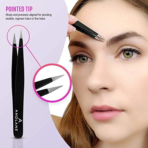 Tweezers Set - Andlane 4 Pack Stainless Steel Precision Tweezers for Eyebrows, Facial Hair, Ingrown Hair, Splinters and More (Slant, Pointed, Flat and Point Slant with Case) - Thumbnail 6