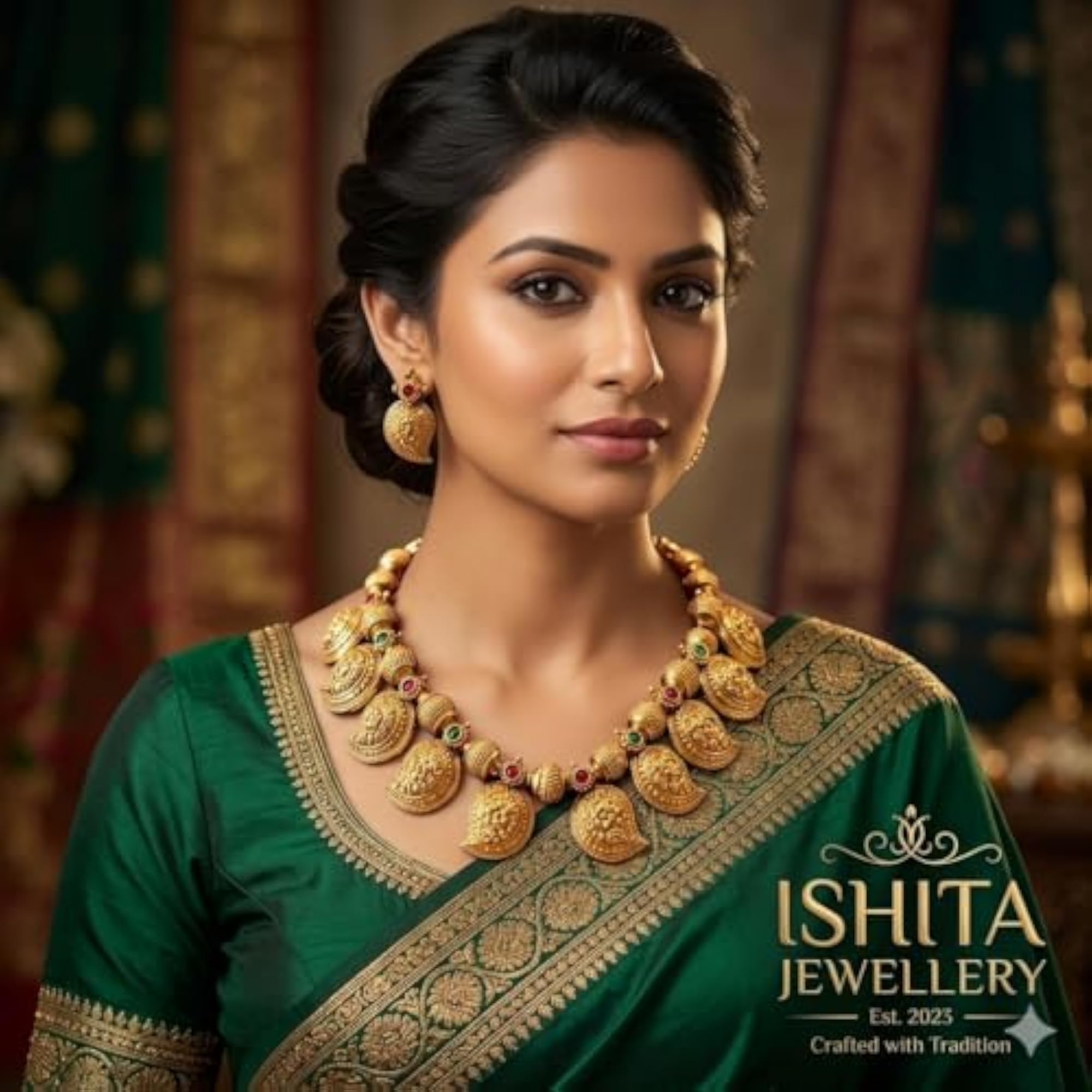 Traditional South Indian Temple Jewellery Set, Gold Plated