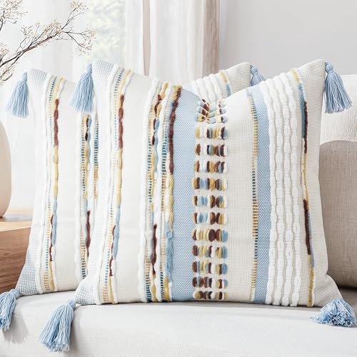 NUYECY Boho Throw Pillow Covers 16x16 Neutral Boucle Couch Pillow