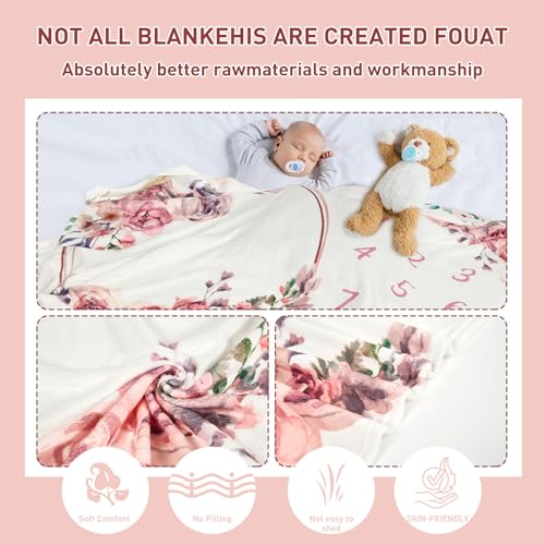 Image of Bohemian Rose Baby Milestone Blanket for Girls - Swaddle Blanket, Gender Reveal Gift, Photo Props - 40 inchx50 inch