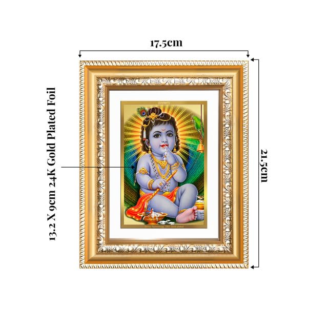Image of DIVINITI Bal Gopal 24K Gold Plated Foil Wall and Tabletop Photo Frame for Home Decor, Puja Room, Luxury Gifting | DG Frame 112 S2 (21.5x17.5 CM)