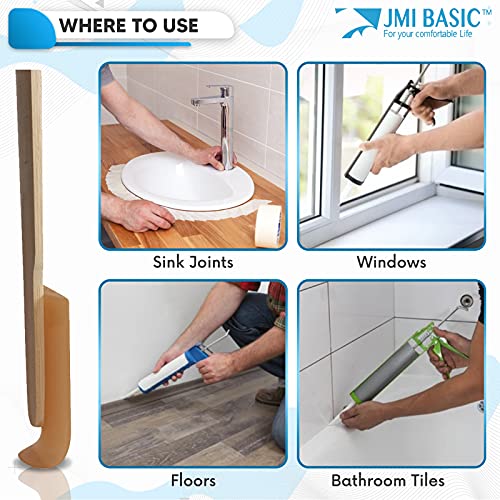 Image of JMIBASIC Caulk Smoothing Tool Set, Assorted 7 Sizes with 2 Corner & Narrow Spatula, Silicone & Sealant Grout Applicator, Rubber Caulking Finisher (Plastic (2 Wood))