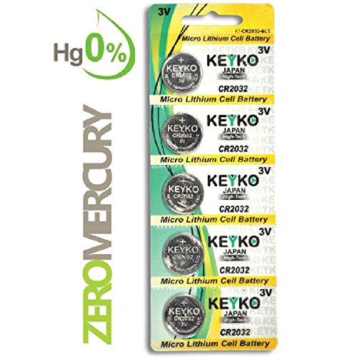 2032 Battery - 5 pcs Pack - 3V Lithium Buttom Coin Cell Battery Type 3.0 Volt: CR2032 DL2032 ECR2032 Genuine KEYKO Supreme High Energy