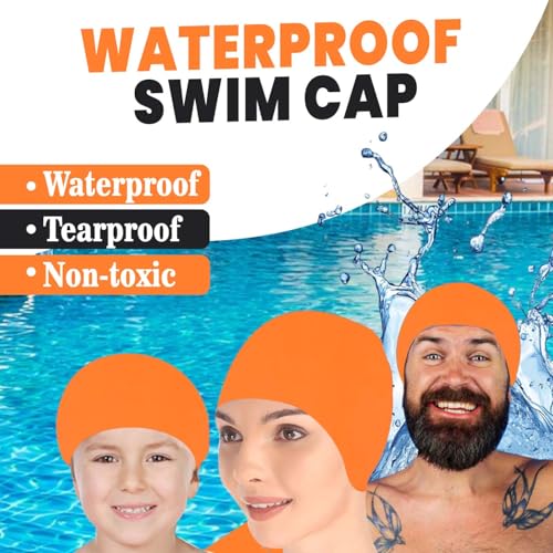 Image of GLAN Silicone Swimming Cap for Kids and Adults Waterproof Swimming Pool Cap for Women and Men (Orange)