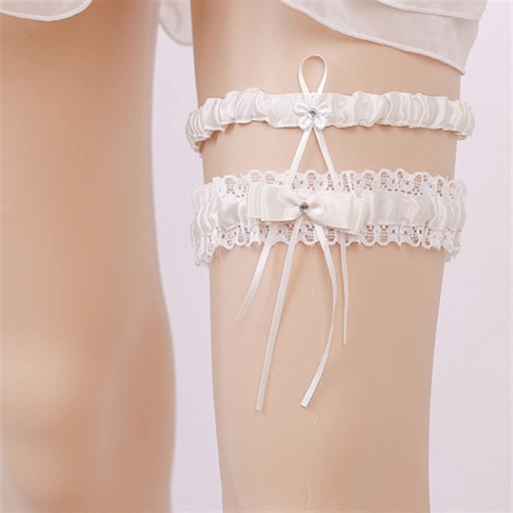 Jarretière de Mariage en Dentelle Blanche avec Fleur Sexy, Ensemble de 2 pièces (Couleur : Blanc, Taille :) (Blanc)