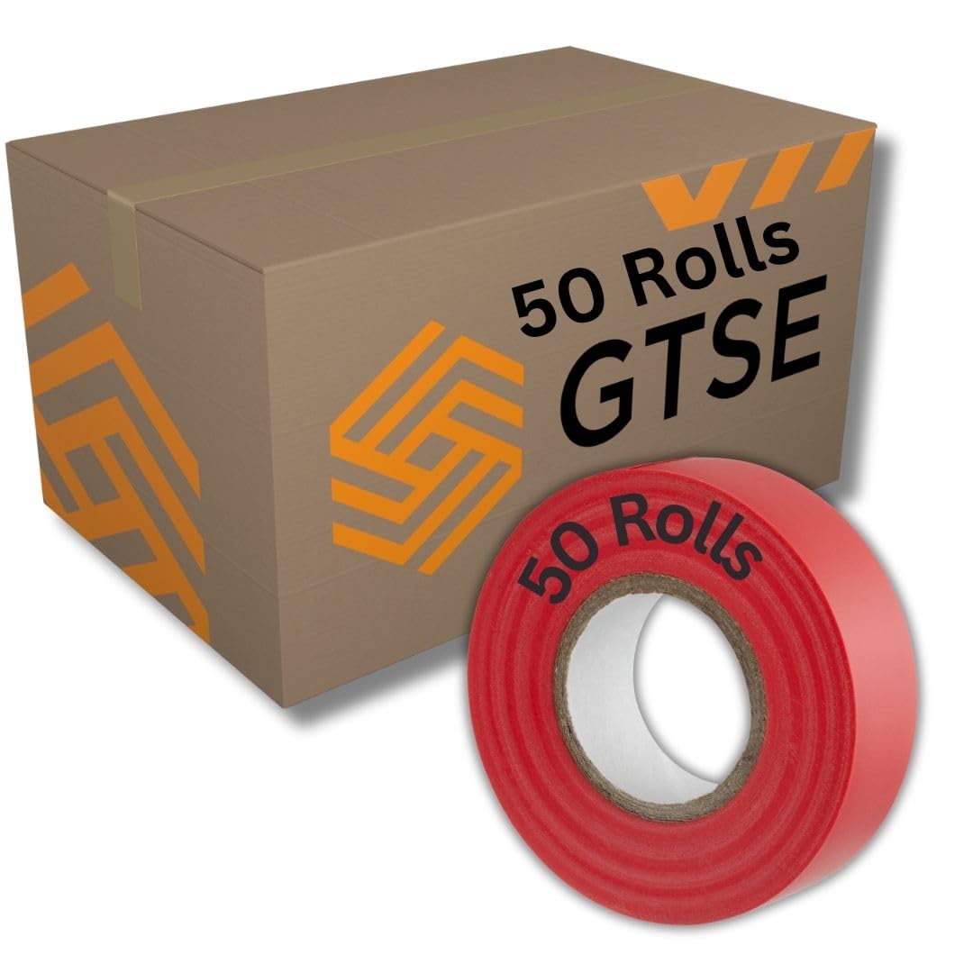 GTSE Red Electrical Tape, 19mm x 20m, Bulk Box of 50 Rolls, Strong Self-Adhesive PVC Insulation Tape for Insulating, Repairing and Protecting Electrical