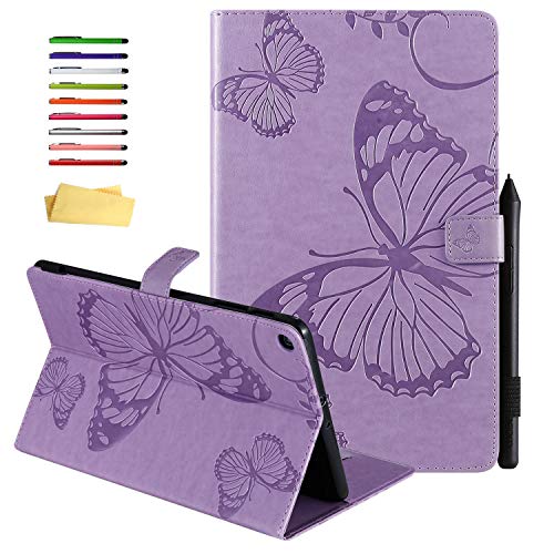 UUcovers for Samsung Galaxy Tab A 10.1 inch Tablet Case 2019 Model (SM-T510/T515/T517) with Stand/Pencil Holder/Card Slots/Magnetic Embossed PU Leather Folio Wallet Soft TPU Cover, Purple Butterfly