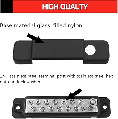 Miniatura 4 de Bloque de terminales de distribuidor de energía para auto marino remolque de coche RV barco con 12 terminales de tornillos M4 y 1 pernos M6 con