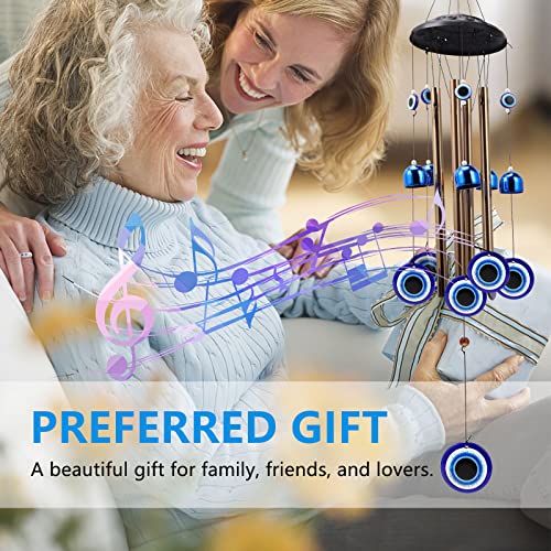 Image of Blue Evil Eye Amulet Wind Chimes Bells Outdoor Decor,Metal Windchimes for Garden Patio Backyard Home Decor.