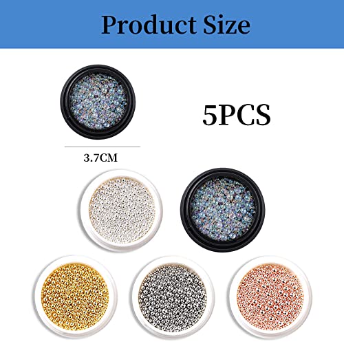 OTKARXUS Nail Art Caviar Beads, 5 Boxes, Gold, Silver, Rose Gold, Shiny Silver, Colorful, Round, Metal, Small - Image 2